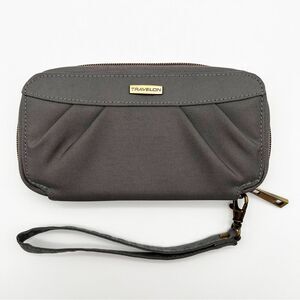 Travelon Gray RFID Zip Around Fabric Travel Clutch Card Holder Wristlet Wallet
